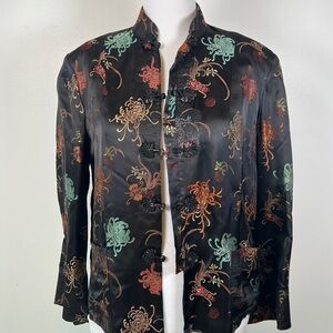 Vintage Peony Brand Black Silk‎ Oriental Jacket Multicolor Size M